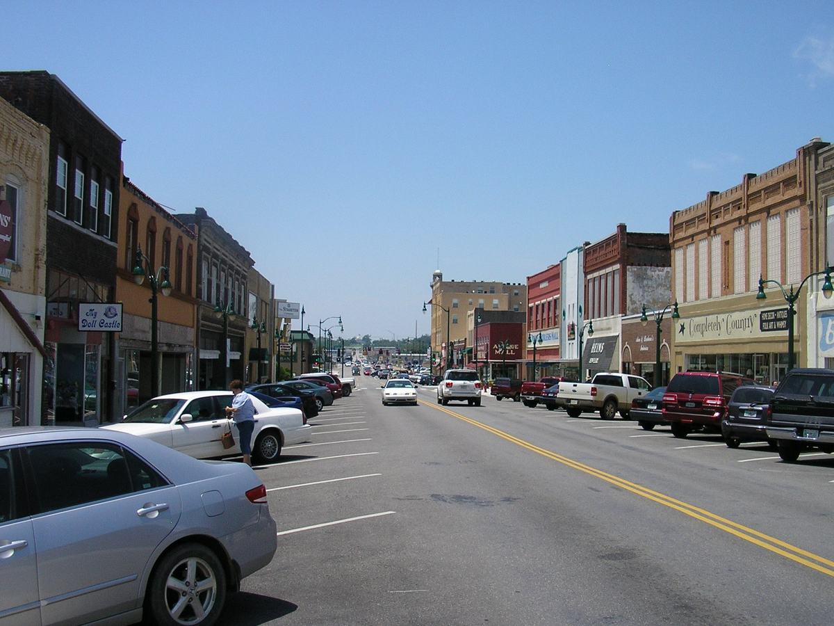 Looking down the main street of downtown Claremore, Oklahoma