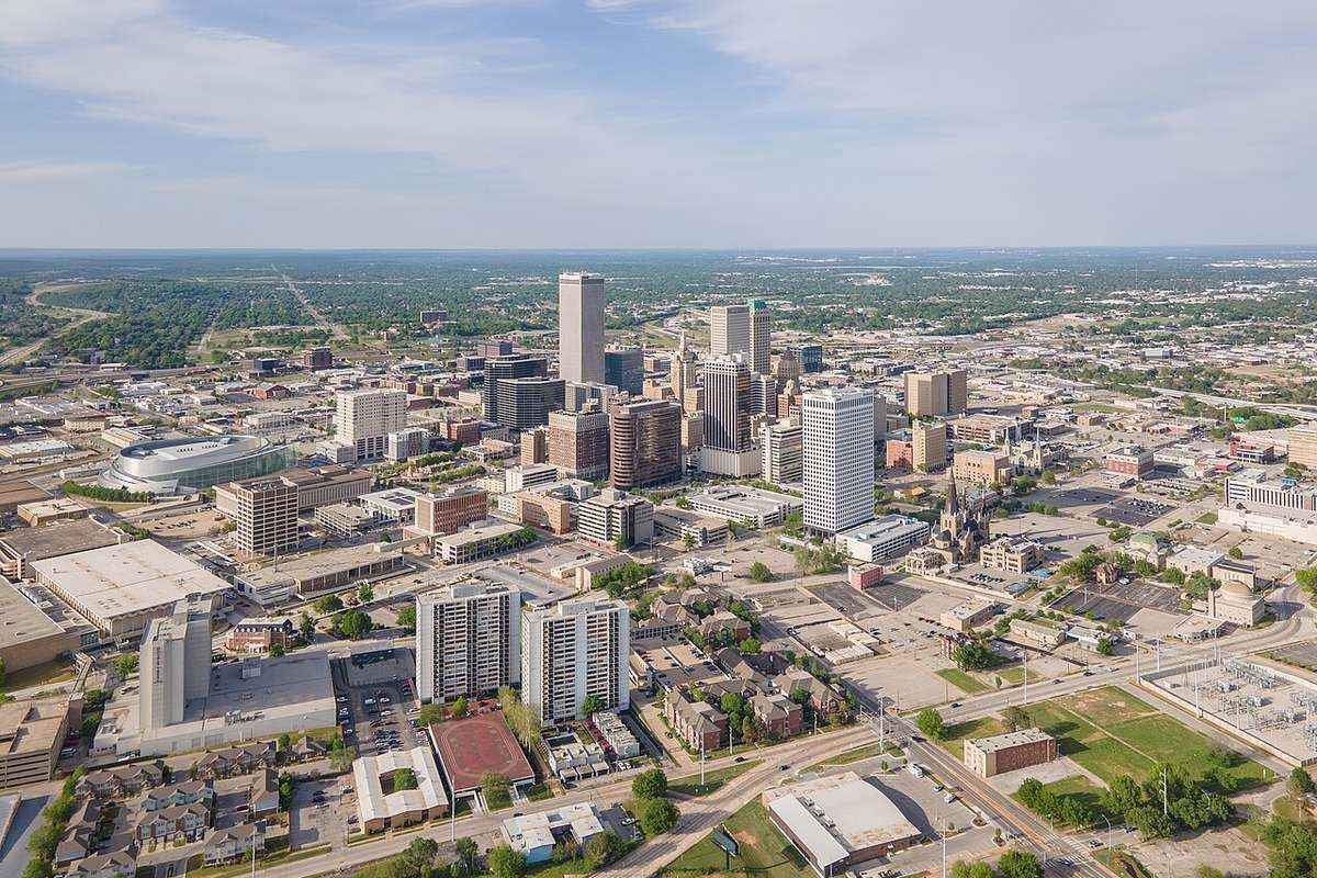 An aerial view of Tulsa, Oklahoma, the center of the service area