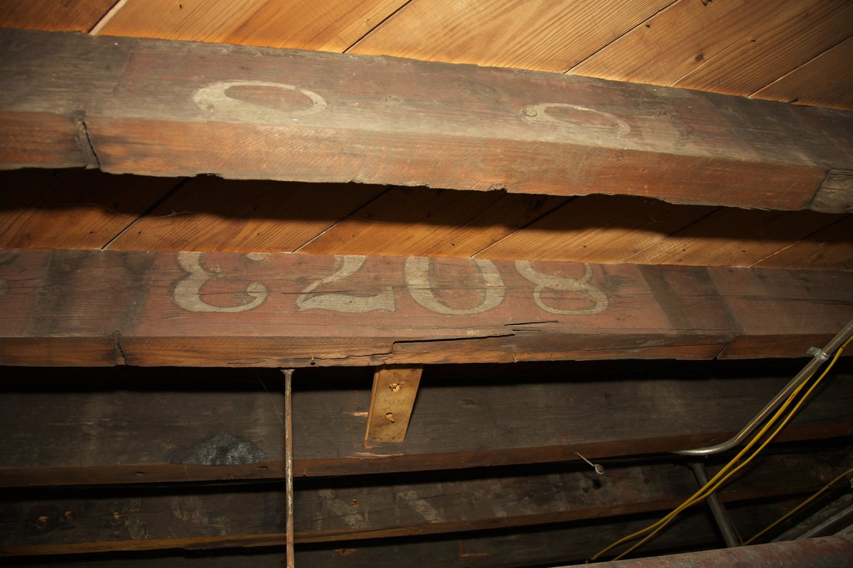 Floor joists and beams on the underside of a house