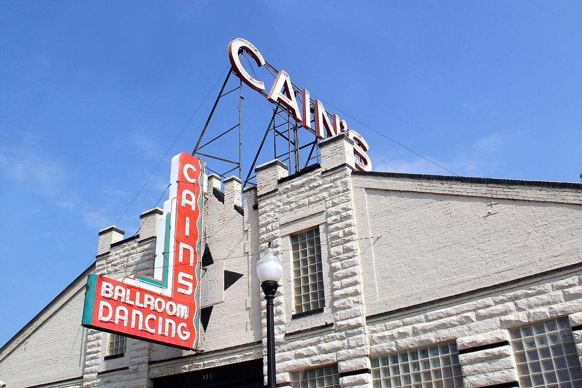 The Cain’s Ballroom sign in the Tulsa Arts District, a downtown music landmark