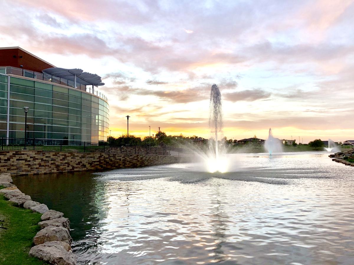 The fountain pond at the Glenpool Conference Center in Glenpool, Oklahoma