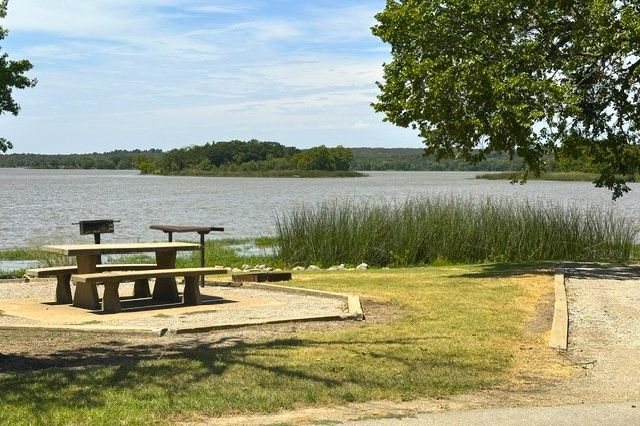 Picnic shoreline on Heyburn Lake near Kellyville, Oklahoma