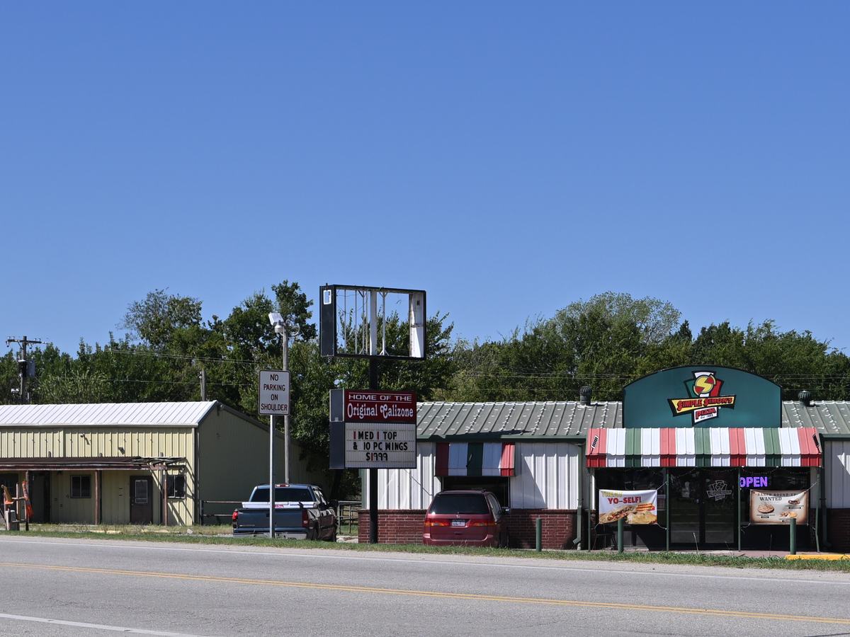 Small businesses along the main road through Kellyville, Oklahoma
