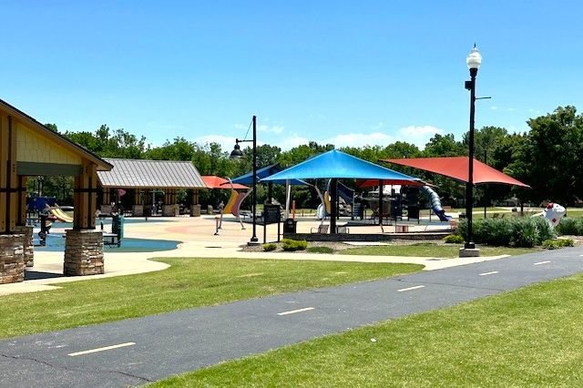 Pavilion and walking paths in Central Park in Skiatook, Oklahoma