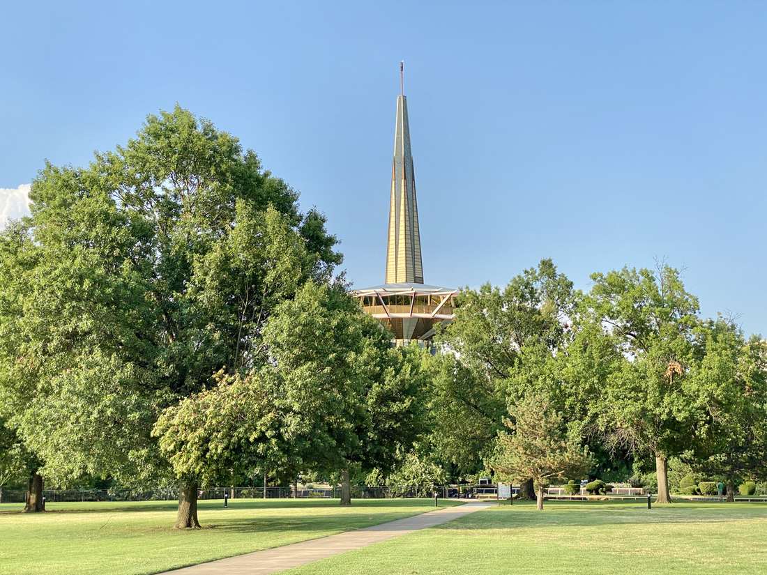 The gardens and Prayer Tower at Oral Roberts University in south Tulsa, Oklahoma
