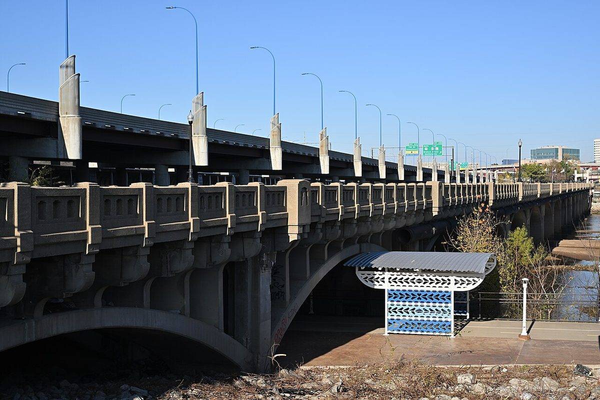 The 11th Street bridge carrying Route 66 across the Arkansas River at Tulsa